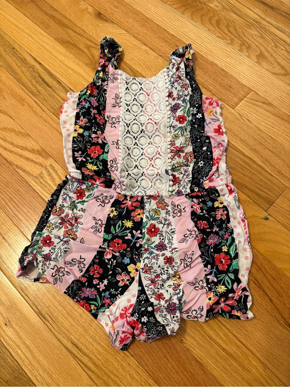 Wonder nation Floral Patchwork Romper - Pink, Black & Cream